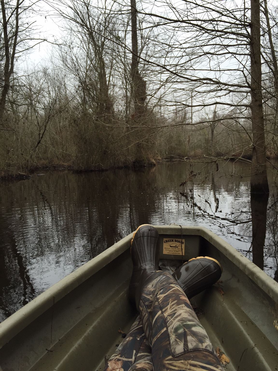 POV from a Creek Boat looking down a swampy creek